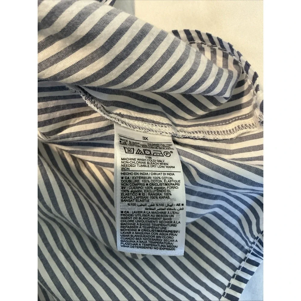 Old Navy Shirt Womens 3XL Blue NEW Smocked Babydoll‎ Beach Coastal Nautical